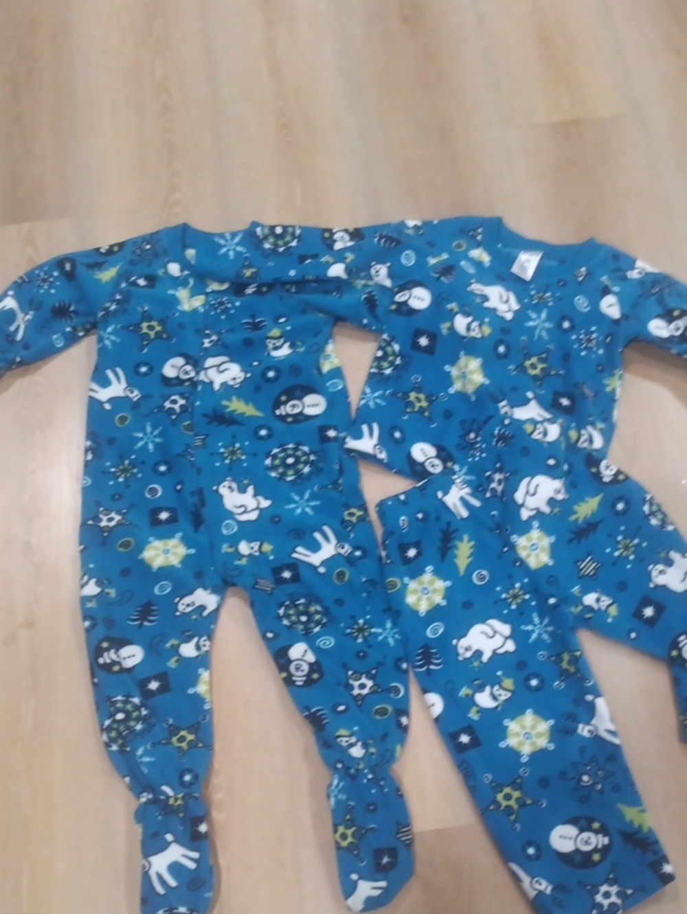 Blue Polar Print Footed Kids One-Piece